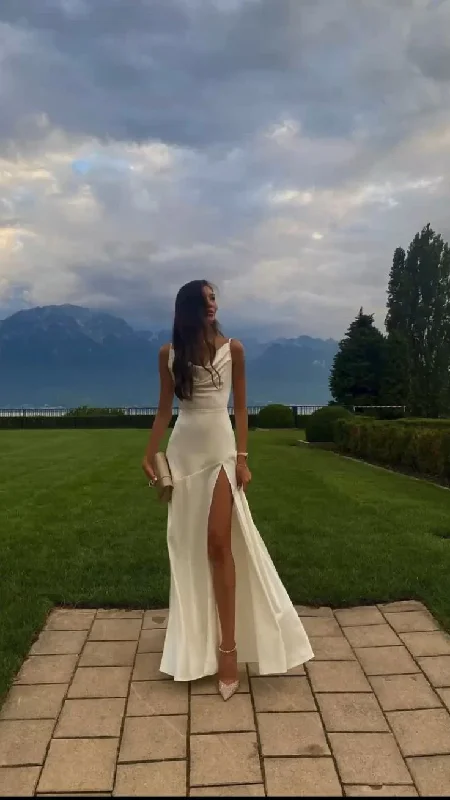 Spaghetti Straps Sleeveless White Prom Dress Graduation unclassified dresses