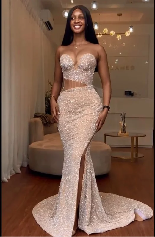Stunning Light Champagne Slit Mermaid Beaded Sweetheart Prom Dress Spring unclassified dresses Stunning Light Champagne Slit Mermaid Beaded Sweetheart Prom Dress Spring unclassified dresses