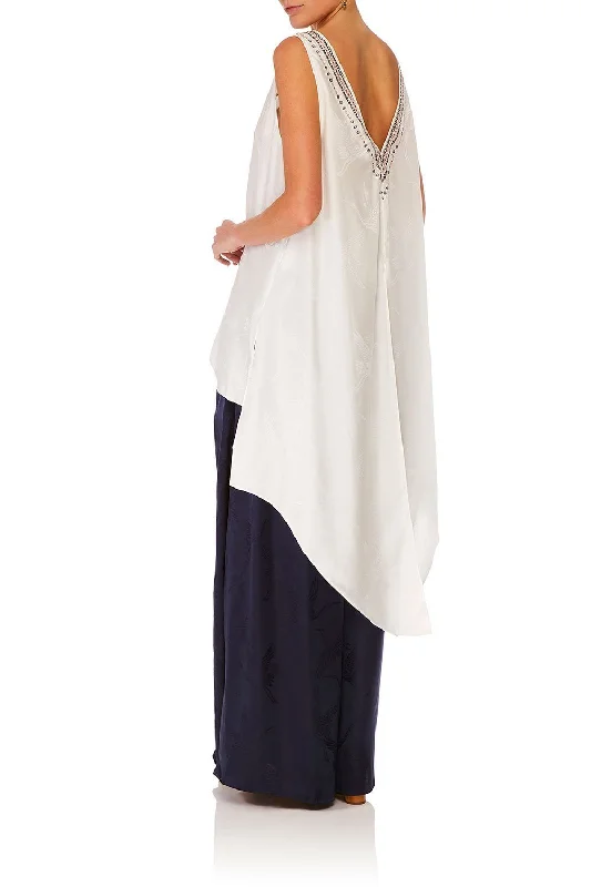 V-NECK TOP WITH SPLIT BACK SOLID WHITE Tiered unclassified dresses